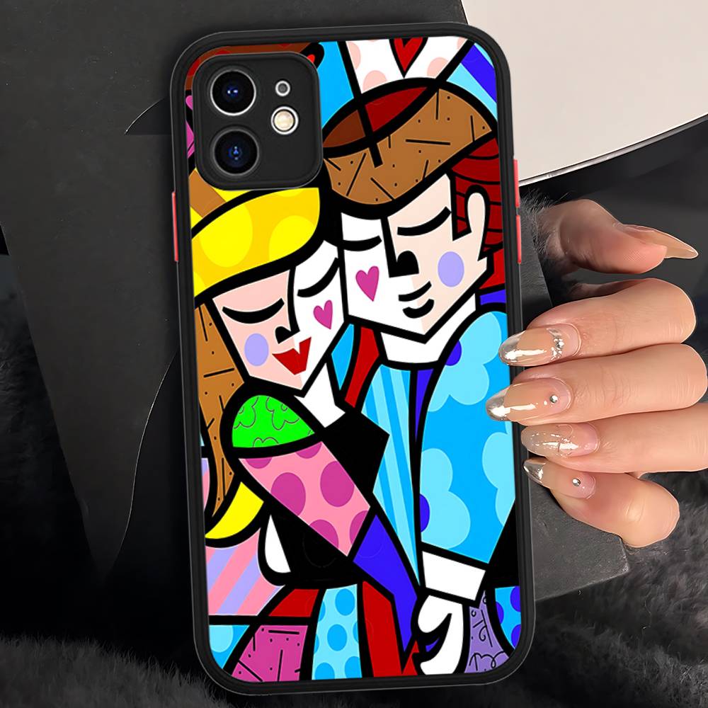 

Colors R-Romero B-Britto Art For IPhone 15 16 Pro Max 11 12 13 14 XS XR X Plus 16E Matte Translucent Phone Cover iphone 14 pro