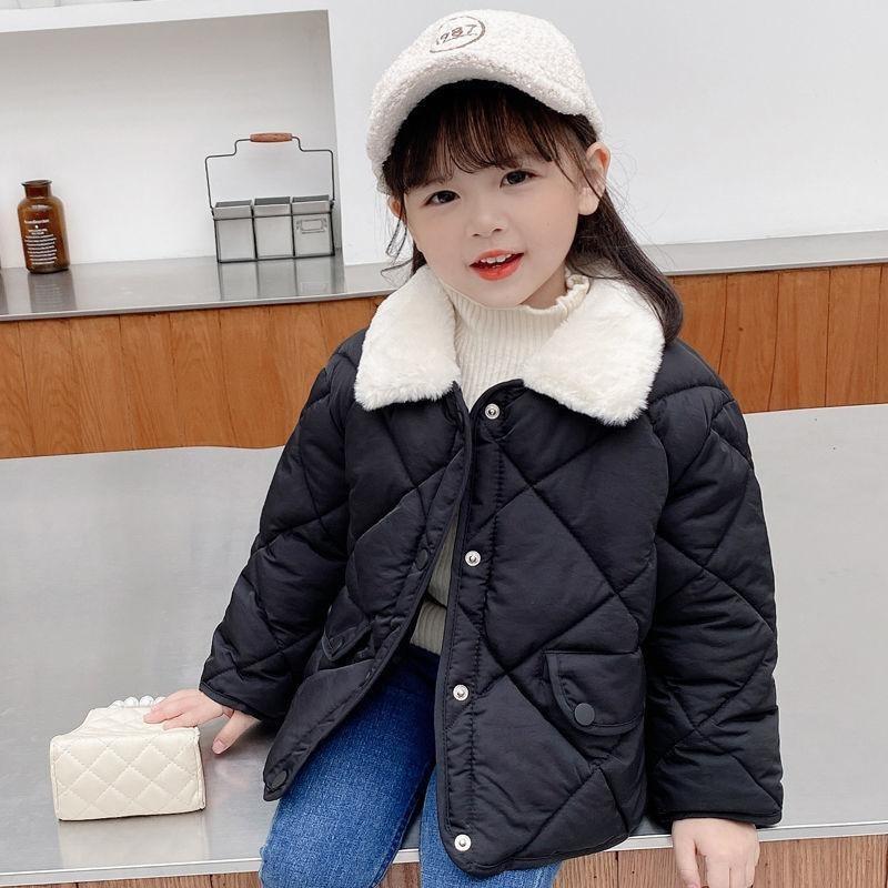Solid Color Children's Cotton Wear Down Jacket Boys and Girls Personality Thickening Warm Fur Collar Coat