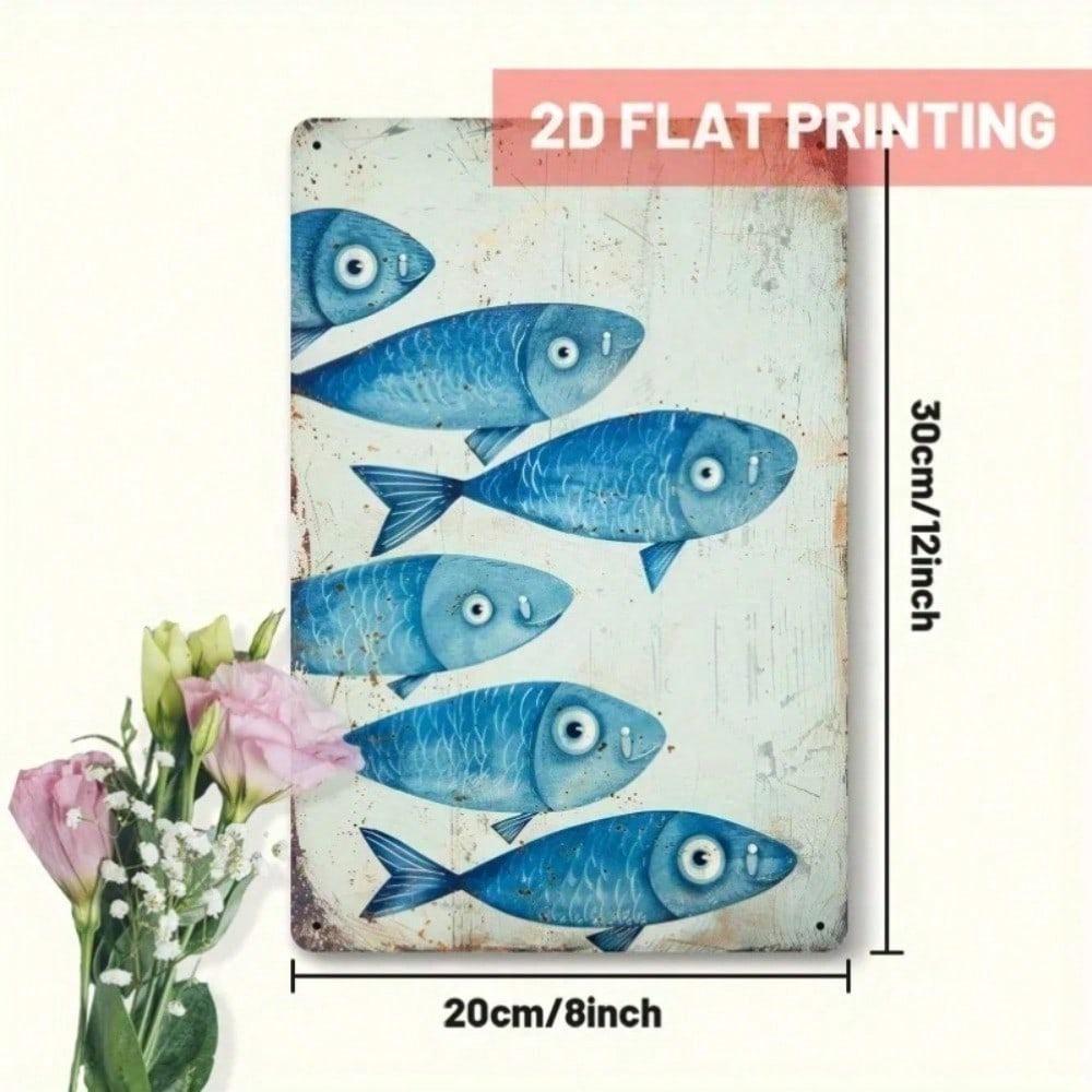 Vintage Fish Metal Sign Wall Art Retro Ocean Decor 8x12 Inch Iron Plaque
