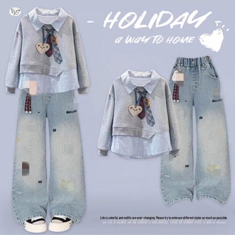 Autumn 2026 Girls' Academy Style Printed Two-Piece Hoodie for Kids