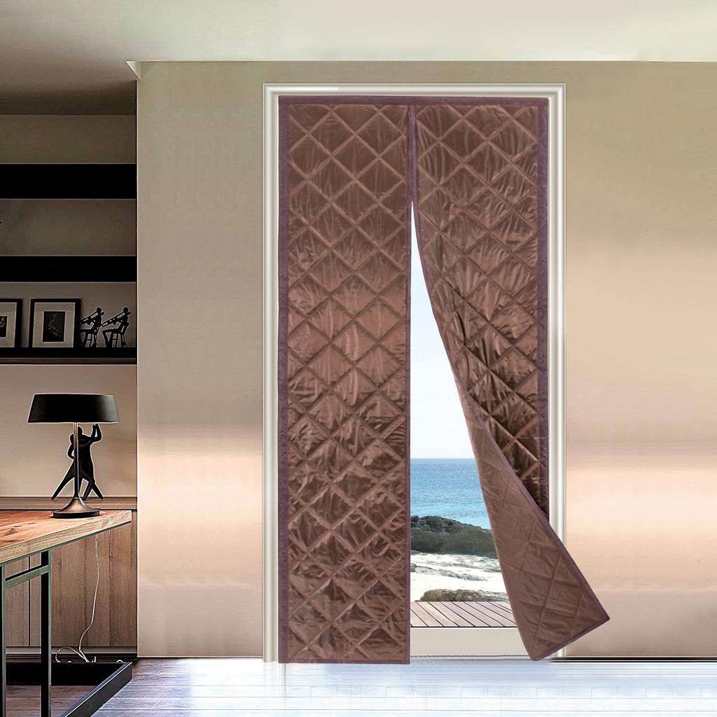Magnetic Thermal Insulated Door Curtain, Center Opening Cotton PVC Blend, Waterproof Winter Door Cover, for 36x82 In Door, Brown