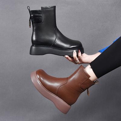 Martin Boots Women's Boots Leather Boots Thick Bottom Mid Calf Boots Cotton Boots