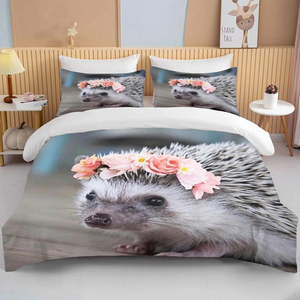 Animal Cute Hedgehog Bedding Set Queen Cute Clothes Comforter/Duvet Covers And Pillowcase For Adults Boys Quilt Cover