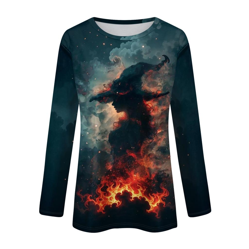 Women's Halloween Graphic Pullover Sweatshirt Long Sleeve Crew Neck Casual Top for Fall and Winter Seasonal Wear