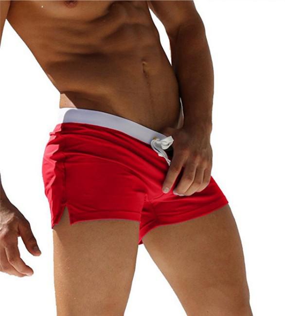European and American Quick-Dry Men's Beach Swim Trunks with Back Pocket and Solid Color Design