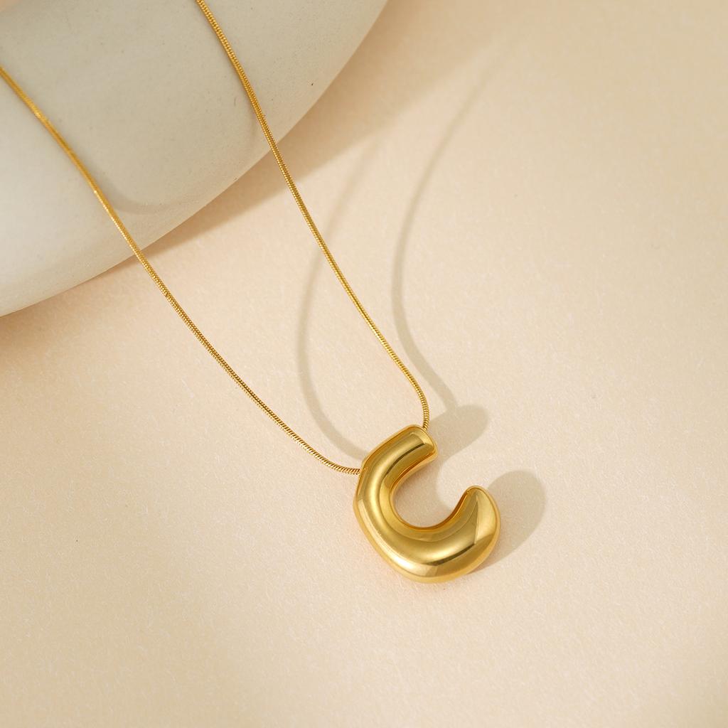 CARLIDANA Initial Stainless Steel Women Gold Plated Bubble Balloon Letter Personalized Round Snake Chain Chunky Necklace