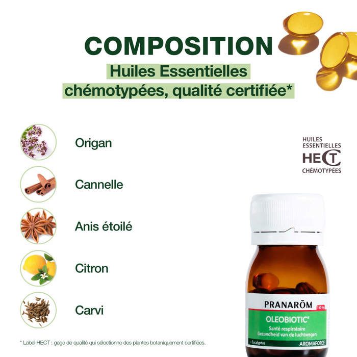 Capsules Oleobiotic Santé Respiratoire Aromaforce Pranarôm - 15 Capsules COMPLEMENT TONUS - COMPLEMENT VITALITE
