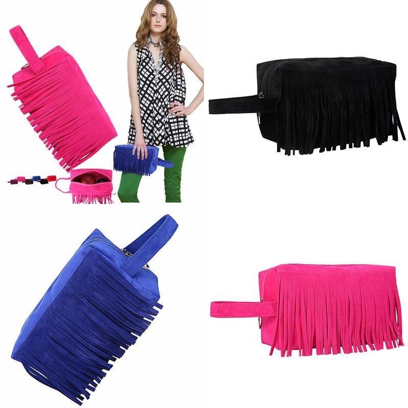 Chic American Bohemian Tassel Bag Faux Suede Vintage Saddle Bag Stylish Shoulder Crossbody