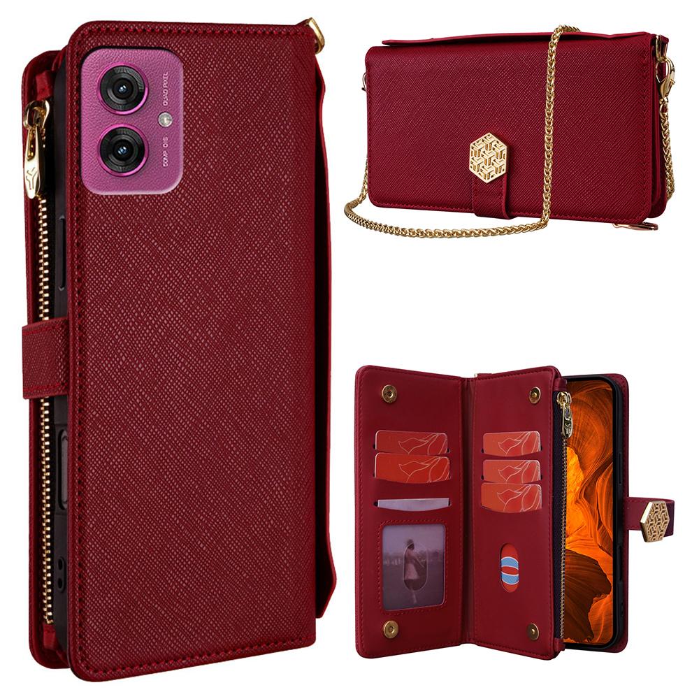 

For Motorola Moto G55 5G Case Cross Texture PU Leather+TPU Wallet Phone Cover with Strap Red