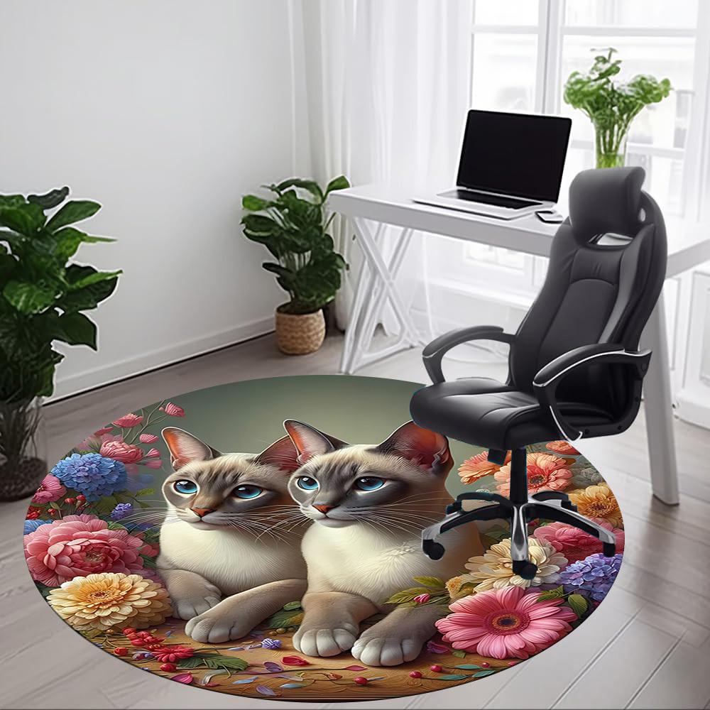 1pc Cats Flowers Office Round Rug, Carpet for Office, Gaming, Lightweight Round Floor Mat yy260205063