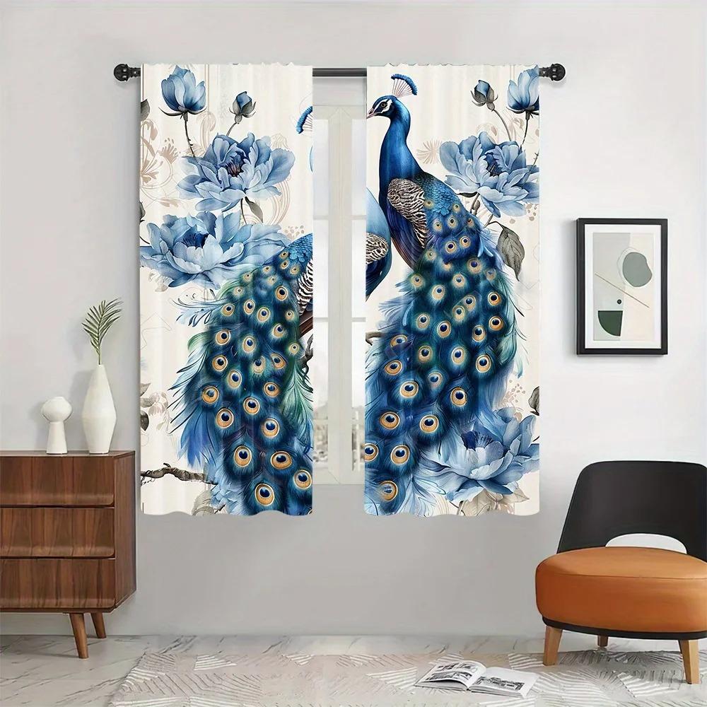 2-Piece Set Vibrant Peacock Print Curtains Rod Pocket Design For Living Room Kitchen Bedroom Window Blinds Home Decor cortinas