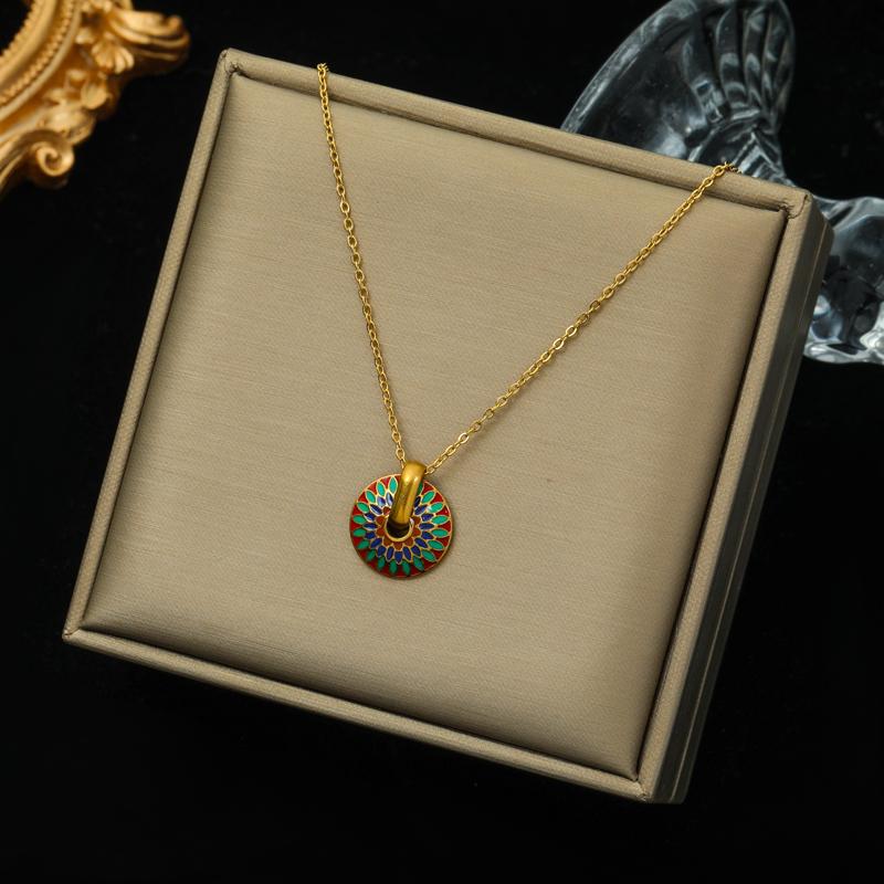 316L Edelstahl Runder Böhmischer Anhänger Halskette Für Damen Mode Schlüsselbeinkette Nicht verblassender Schmuck Damengeschenk Party CDN