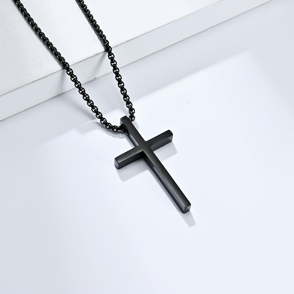 INS-Style Titanium Steel Cross Necklace: Smooth, Niche Design for Men & Women - Stainless Steel Sweater Chain.