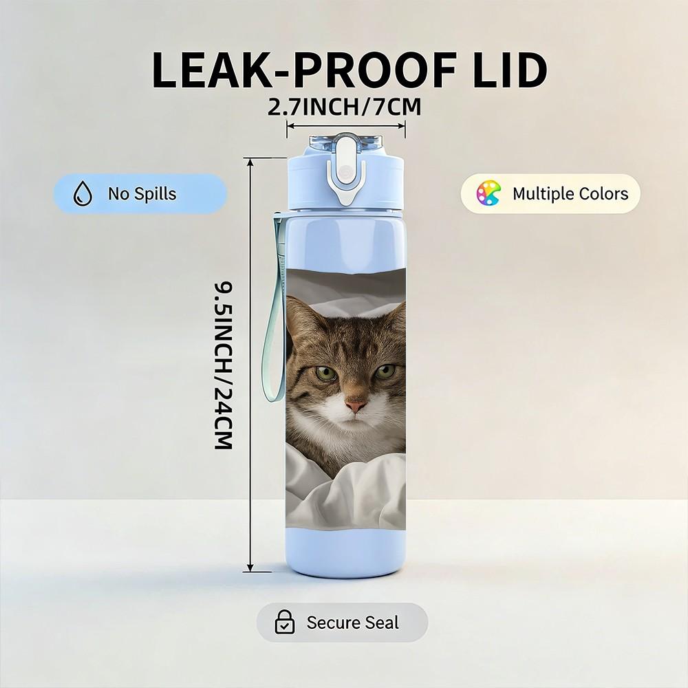 1PC Cat Curled In Pillow 750ml Color Plastic Sports Water Bottle Leakproof Flip Straw Lid Suitable for Sports Office Home Use