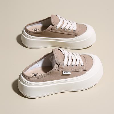Fashion CRLAYDK Classic Women's Canvas Comfortable Mules Slip On Casual Loafers Platform Backless Shoes Ladies Indoor Outdoor Slides