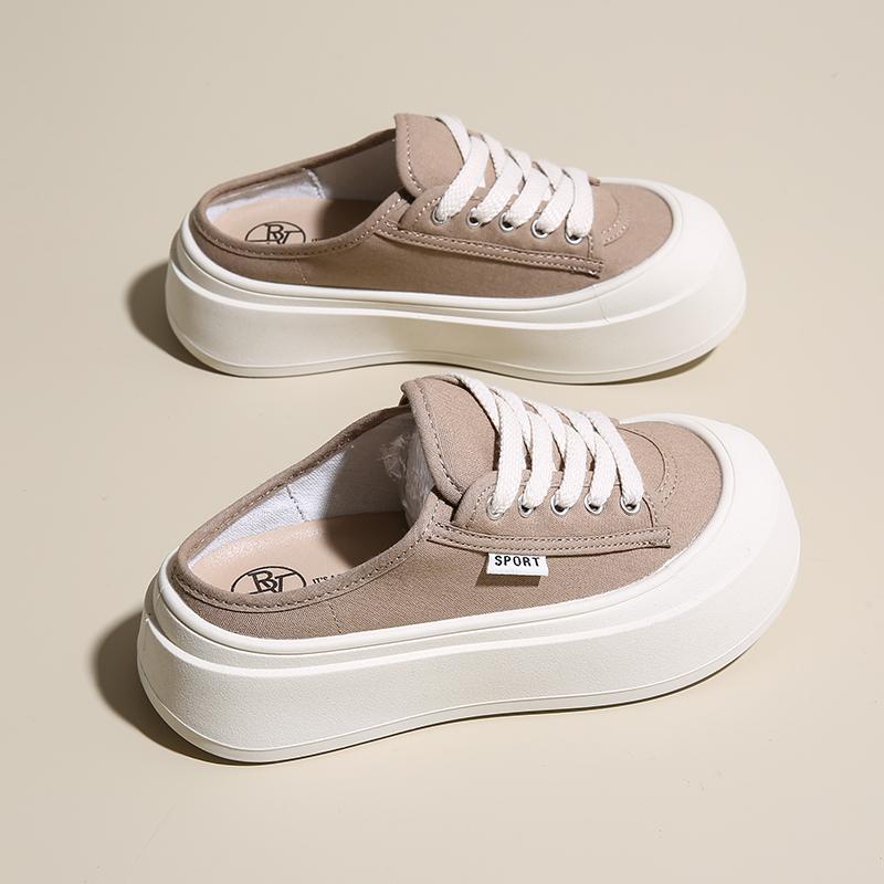 Fashion CRLAYDK Classic Women's Canvas Comfortable Mules Slip On Casual Loafers Platform Backless Shoes Ladies Indoor Outdoor Slides
