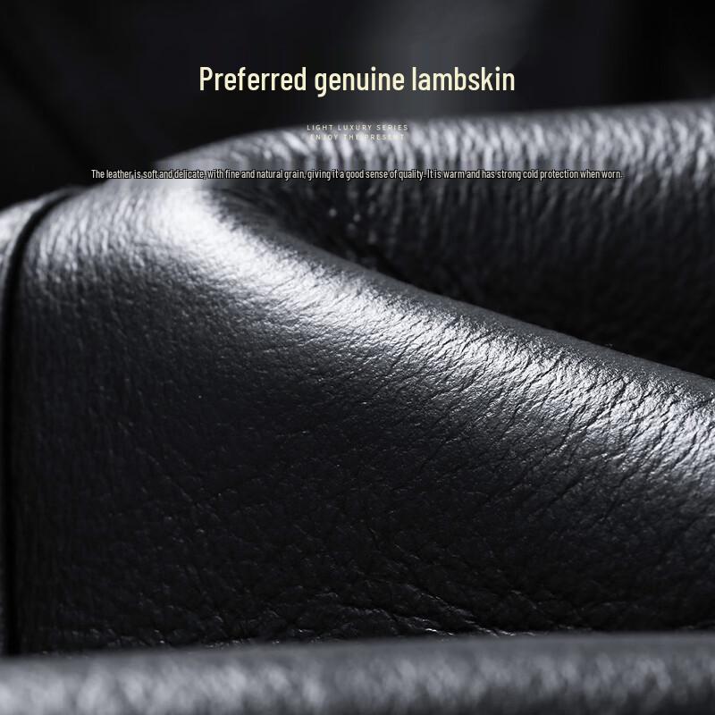 Men's Winter Shearling Leather Biker Jacket with Lapel