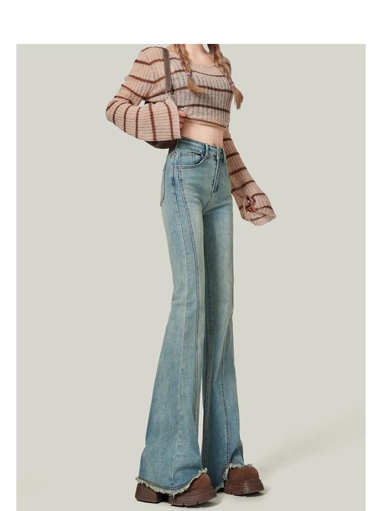 Women's Black High-Waisted Micro-Flare Jeans - 2024 Autumn/Winter Slimming Bell Bottom Pants