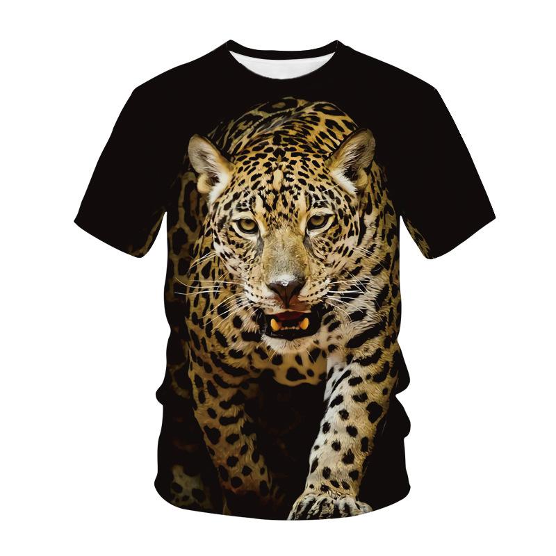 European and American summer T-shirt fashion trend, animal cheetah print 3D T-shirt for men's casual plus size loose top