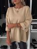 2025 Women's Solid Color Round Neck Mid-Sleeve Knitted Casual Sweater