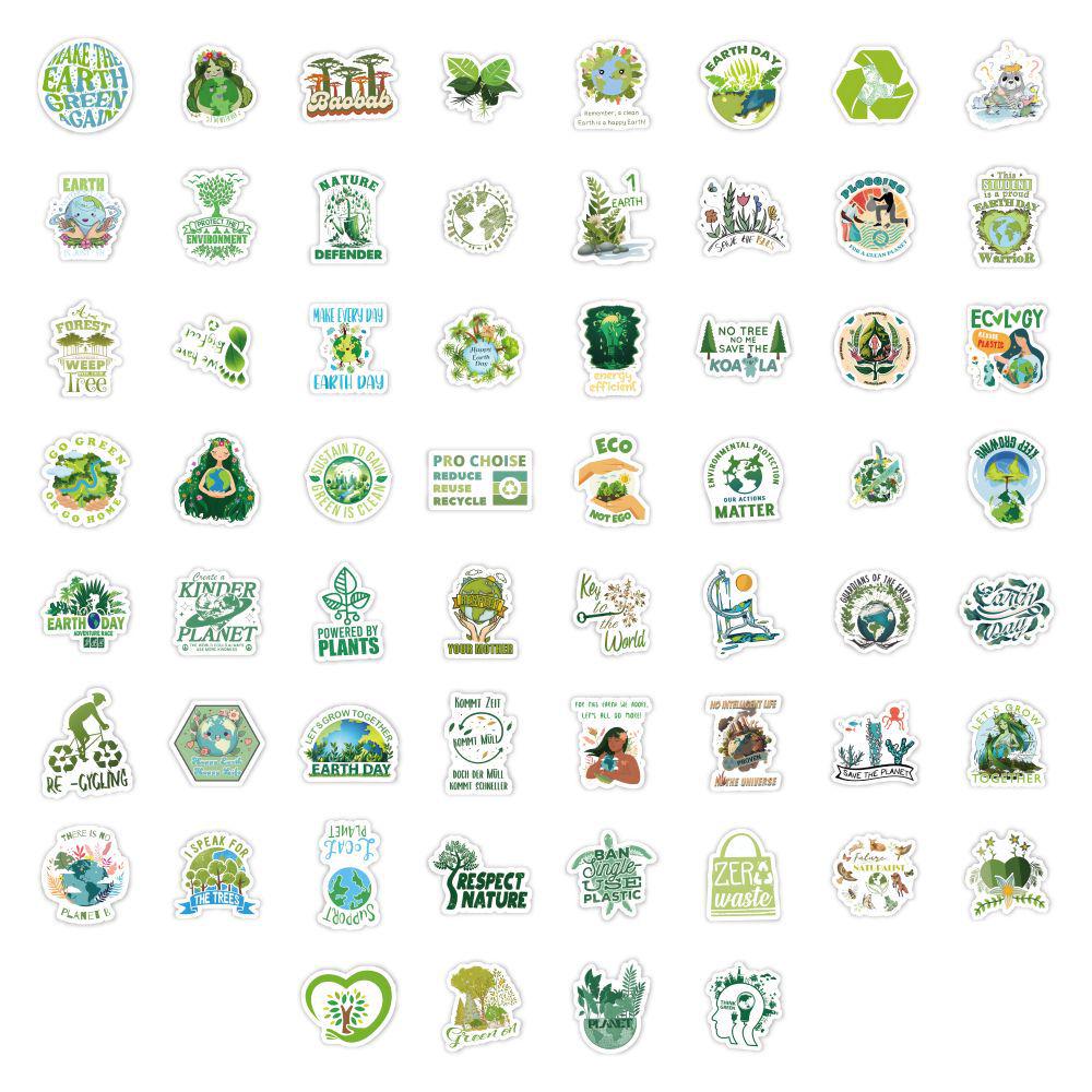60 Eco-friendly Cartoon Stickers - Creative, Fresh, and Green Design