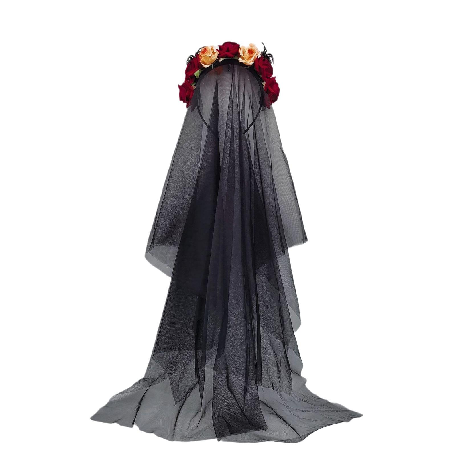 

Scary Rose Headband for Ghosted Bride Cosplay Halloween Flower Theme Parties Dark Spiderling Headband with Veil Rose 1 чёрный