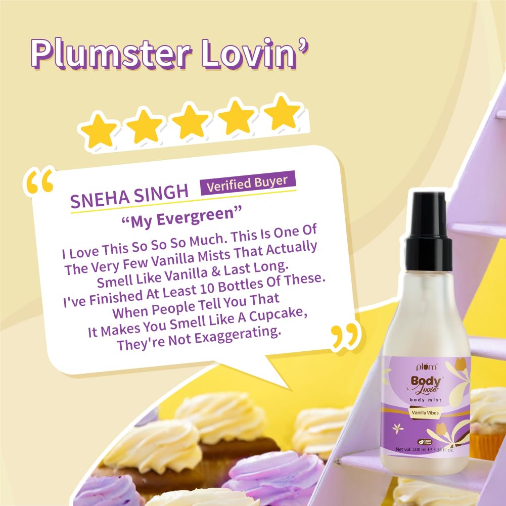 Plum Bodylovin' Vanilla Vibes Body Mist for Women 100ml | Long-Lasting Sweet Vanilla Fragrance | Travel-Friendly Perfume Spray