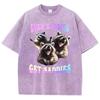 High Street T Shirt Vintage Washed Cotton T-Shirt Crazy Bear Graphic Tee Casual Streetwear for Spring Summer