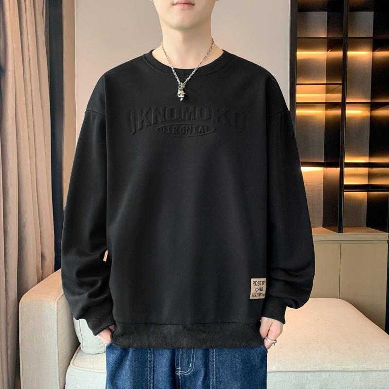 Men's Spring and Autumn New Bottom Shirt Long Sleeve T-Shirt Crew Neck Printed Large Size Men's Top