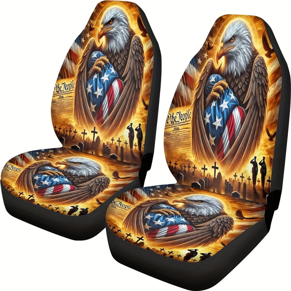 2pcs Eagle Tribute Print Car Seat Covers, For Women And For Man, Universal Auto Front Seats Protector Fits For Car, SUV Sedan, T