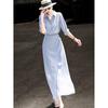 Lanse'er Women's High-Waist A-Line Slit Shirt Dress