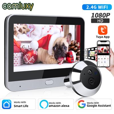 Camluxy Smart Tuya WiFi Türkamera 4,3 Zoll 1080P Augenspion Türklingel 5000mAh PIR Bewegungsalarm Alexa Digitaler Türspion