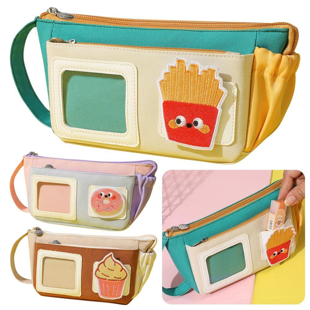 

Waterproof Stationery Bag Multi-layer Pencil Case Cartoon Pen Bag Back To School Gift Green+1 Patch