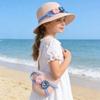 Girls 2Pcs Straw Hat Solid Color Outdoor Travel Sun Hat Floral Fisherman Style Children'S Fashion Accessory For Girls