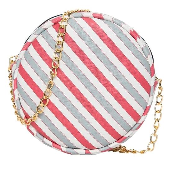 ADISA Women Girls Diagonal Stripes Cross Body Sling Bag with Full Gold Chain