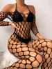 Female Sexy Crotchless Lingerie Fishnet Babydoll Dress Women Erotic Costumes Stretch Mesh Hollow Underwear Teddy Bodystockings