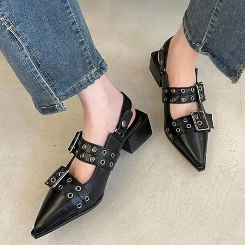 

Модные туфли Мэри Джейн с острым носком для женщин 2024 года, летняя модель с юбкой, маленькие кожаные туфли в стиле ретро, массивные туфли для женщин 34 чёрный