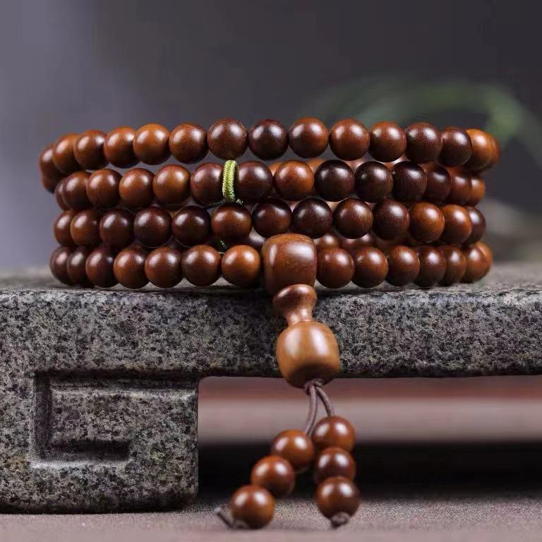Natural Lightning-Struck Wood Buddha Bracelet, 108 Round Beads, 6-12mm Unisex Multi-Strand or Single-Strand