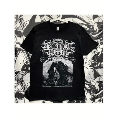 Disembodied Tyrant Symphonische Melodie Deadcore Heavy Metal Grafik Unisex T-Shirt - Schwarzes Band-T-Shirt mit Weißem Gotischem Druck, Lockere Passform Lässiger Rundhalsausschnitt