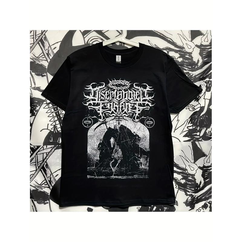 Disembodied Tyrant Symphonische Melodie Deadcore Heavy Metal Grafik T-Shirt - Schwarzes Band-T-Shirt mit Weißem Gotischem Aufdruck, Lockere Passform Lässig Rundhals Unisex