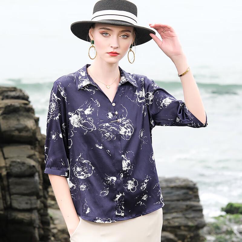 XUEXI Women s Digital Print Mulberry Silk Shirt L
