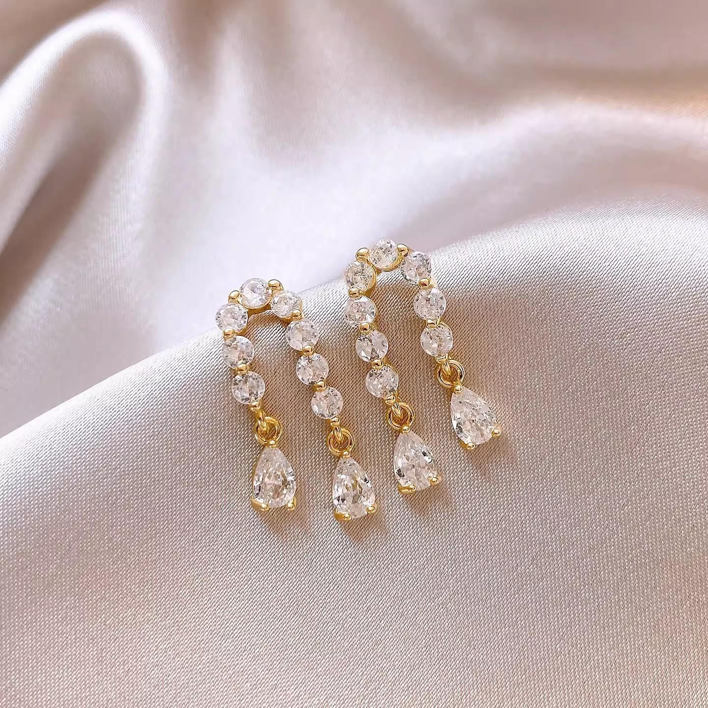 Exquisite French Zirconia Tassel Stud Earrings: Elegant U-Shaped Design for Women