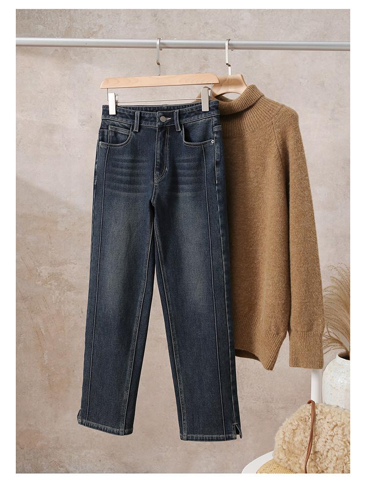 Micro Slit High Waisted Jeans for Women In Winter 2025, with Plush and Thick Warm Straight Leg Pants