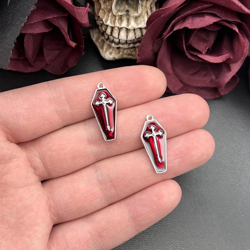 

10 шт. 26*11 мм Эмалевые Хэллоуинские Шармы Вампир Крест Гроб Подвески для Ожерелья Брелока Аксессуары для Изготовления DIY Ювелирных Изделий красный