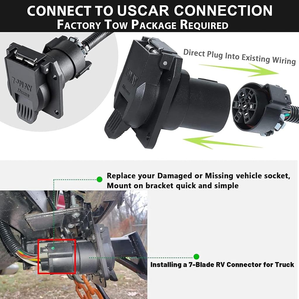 MECMO OEM Style Replacement 7-Way RV Blade Socket, USCAR To 7-Pin Vehicle-Side Female-End Socket For Ford, GMC, Chevy, Dodge, Silverado, Sierra