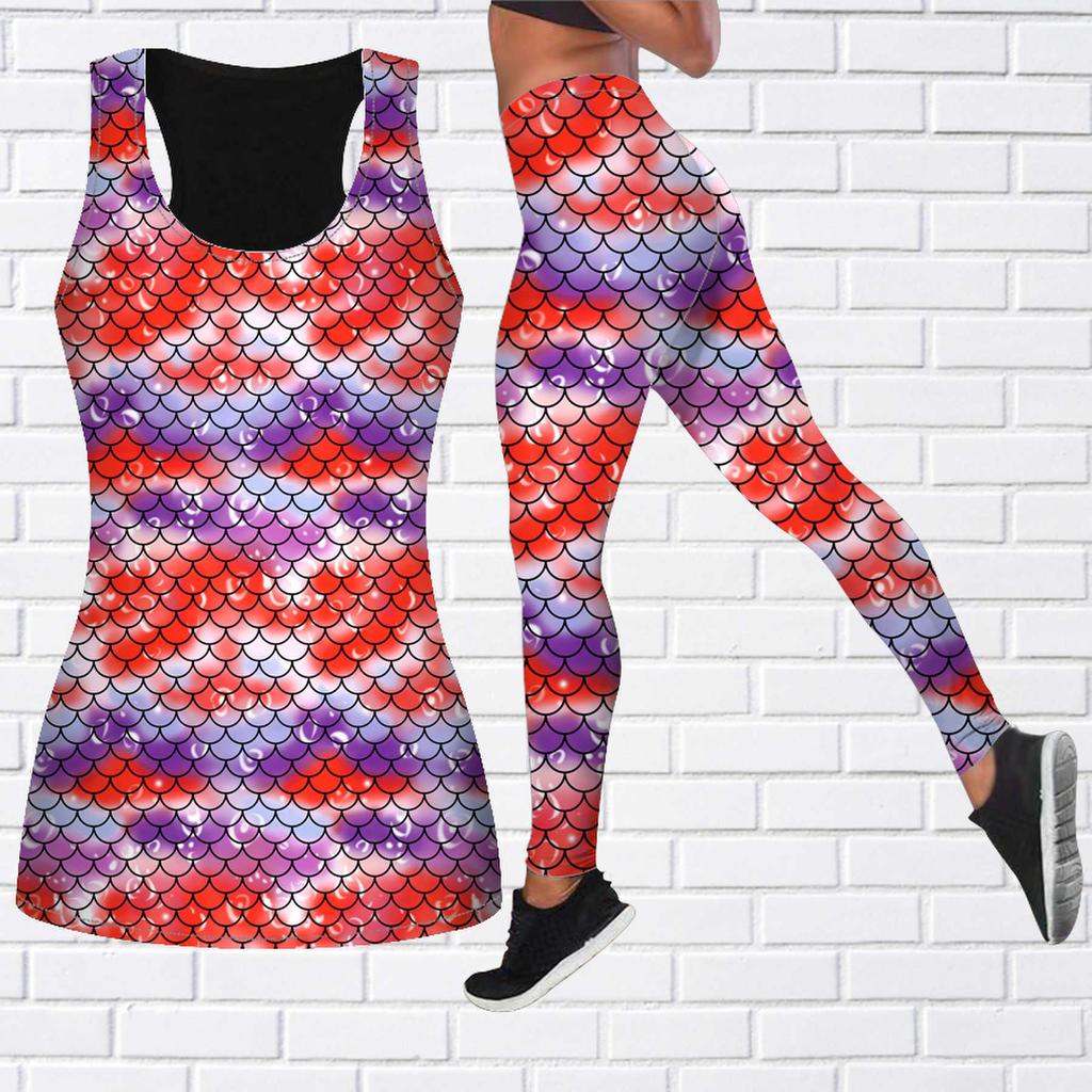 Red Scale Print Yoga Outfit for Women Fashion Workout Leggings Fitness Sports Casual Yoga Pants