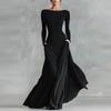 Europe, America 2025 Cross-border Autumn and Winter New Product Temperament Women's Clothing Solid Color Exquisite Wrapping Boat Collar Waist Thin
