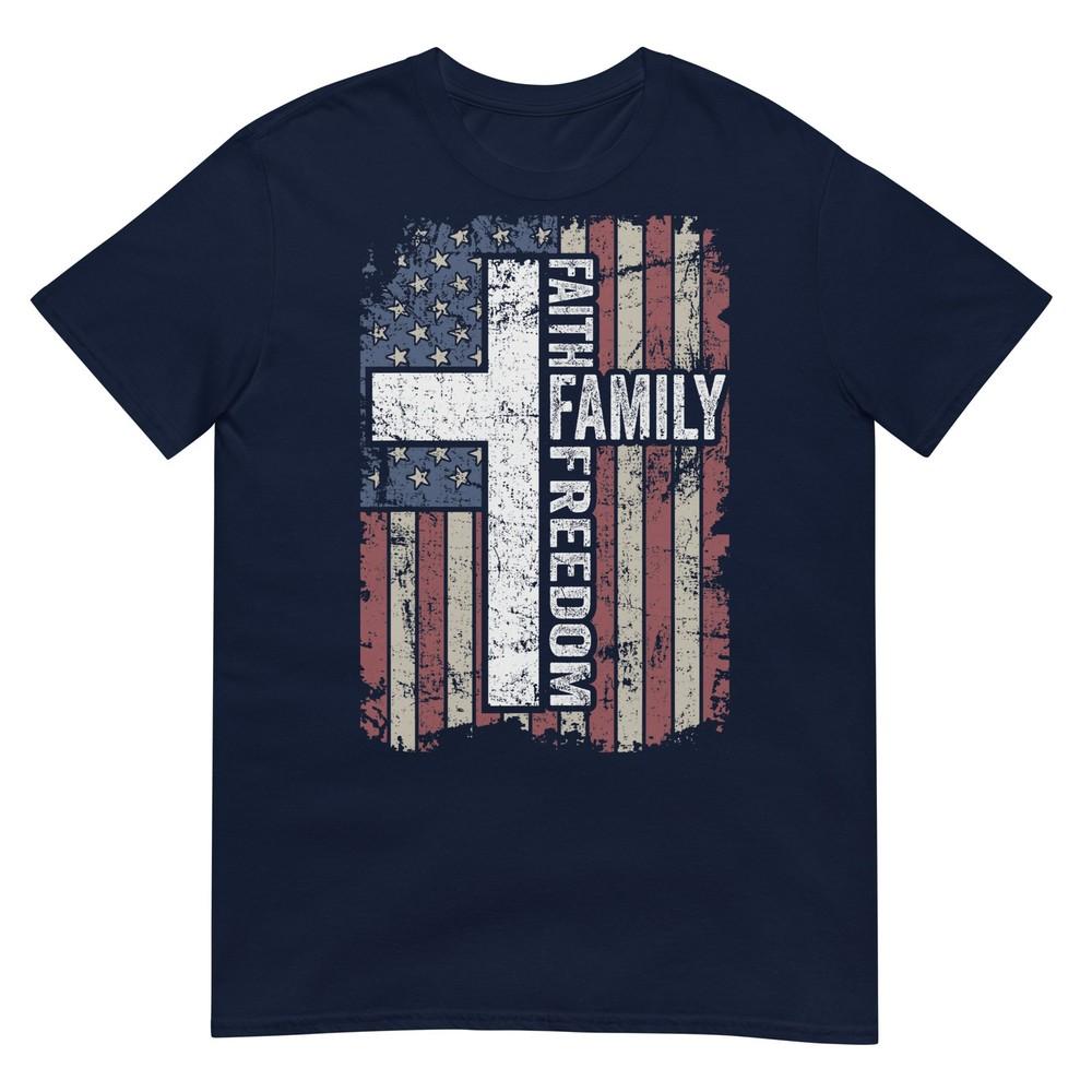 Faith Family Freedom Patriotic Christian Vintage Usa Flag Tshirt S