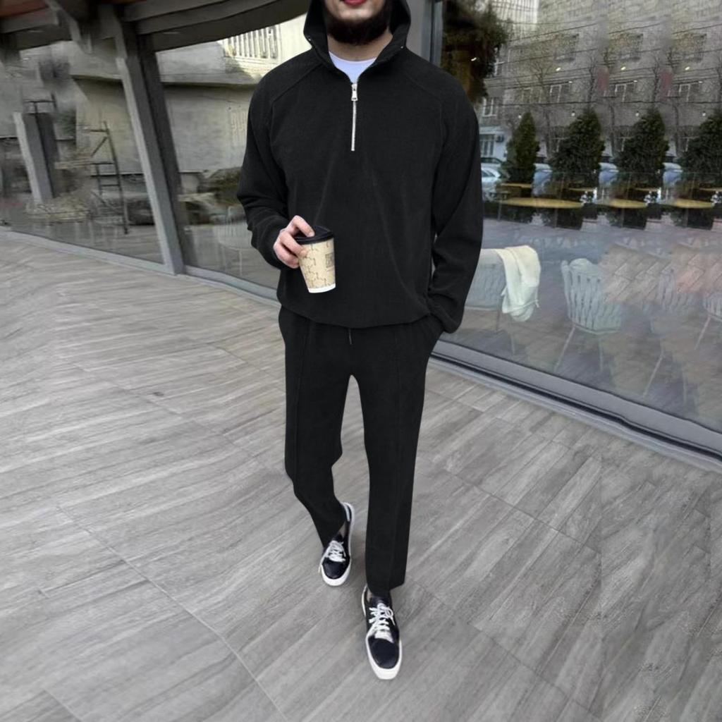 Men's Stand-up Collar Half-zip Trendy Suit Casual Men's New Sweatshirt Suit