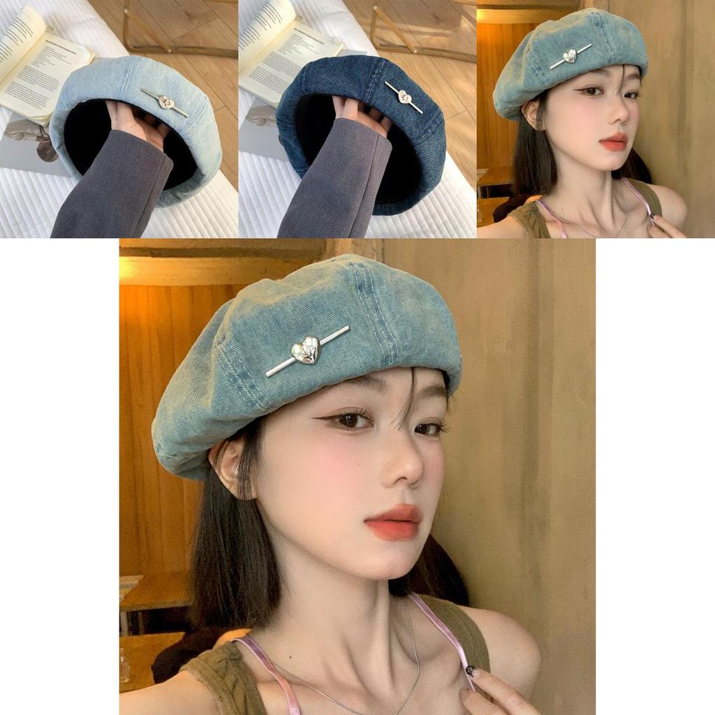 Elegant Lightweight Blue Denim Beret Hat For Women Perfect For Summer Wear